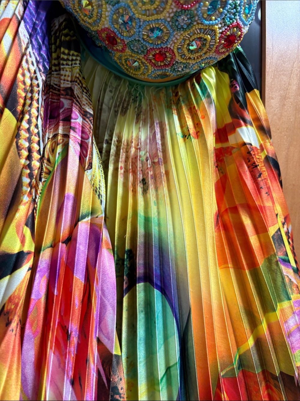 Sherri Hill Multicolor Pleated Satin A-Line Skirt